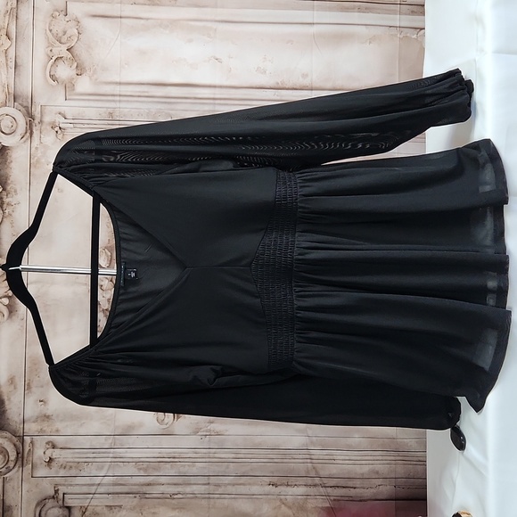 Torrid Black Mesh V-Neck Smocked Babydoll Top | Size 1X (14/16) - Picture 7 of 15